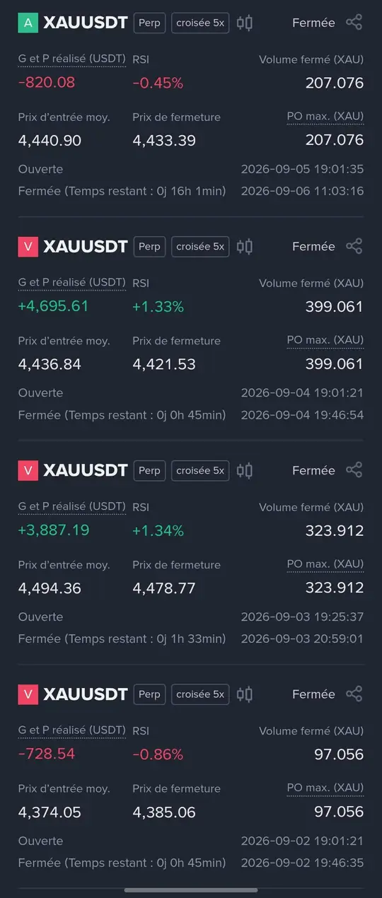 Relevé de résultats n° 5 de la méthode RSI sur trois timeframes