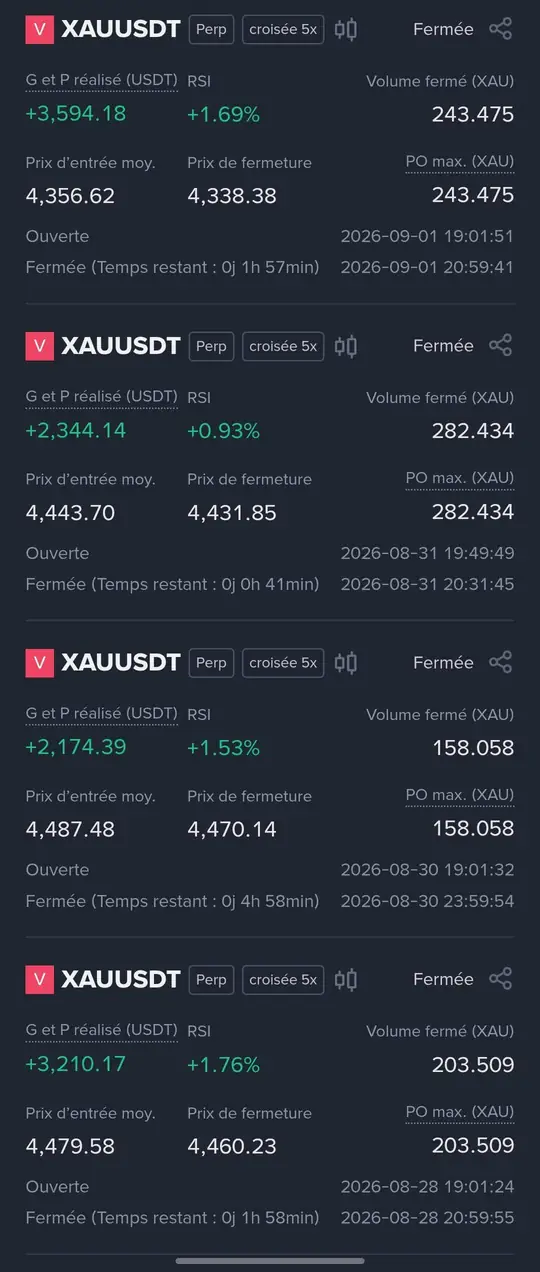 Relevé de résultats n° 6 de la méthode RSI sur trois timeframes