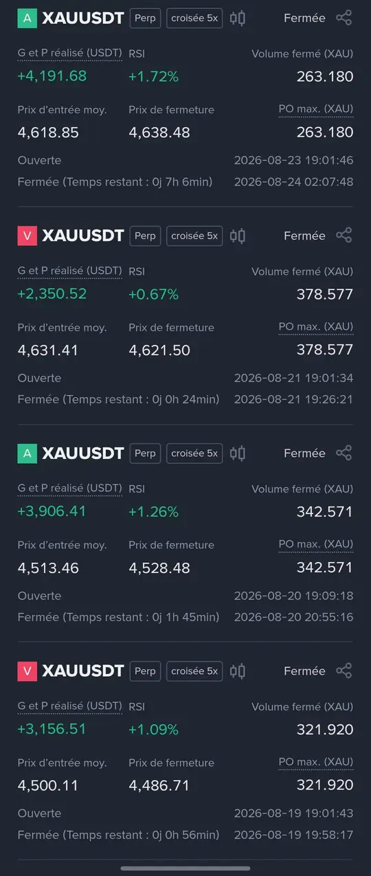 Relevé de résultats n° 8 de la méthode RSI sur trois timeframes